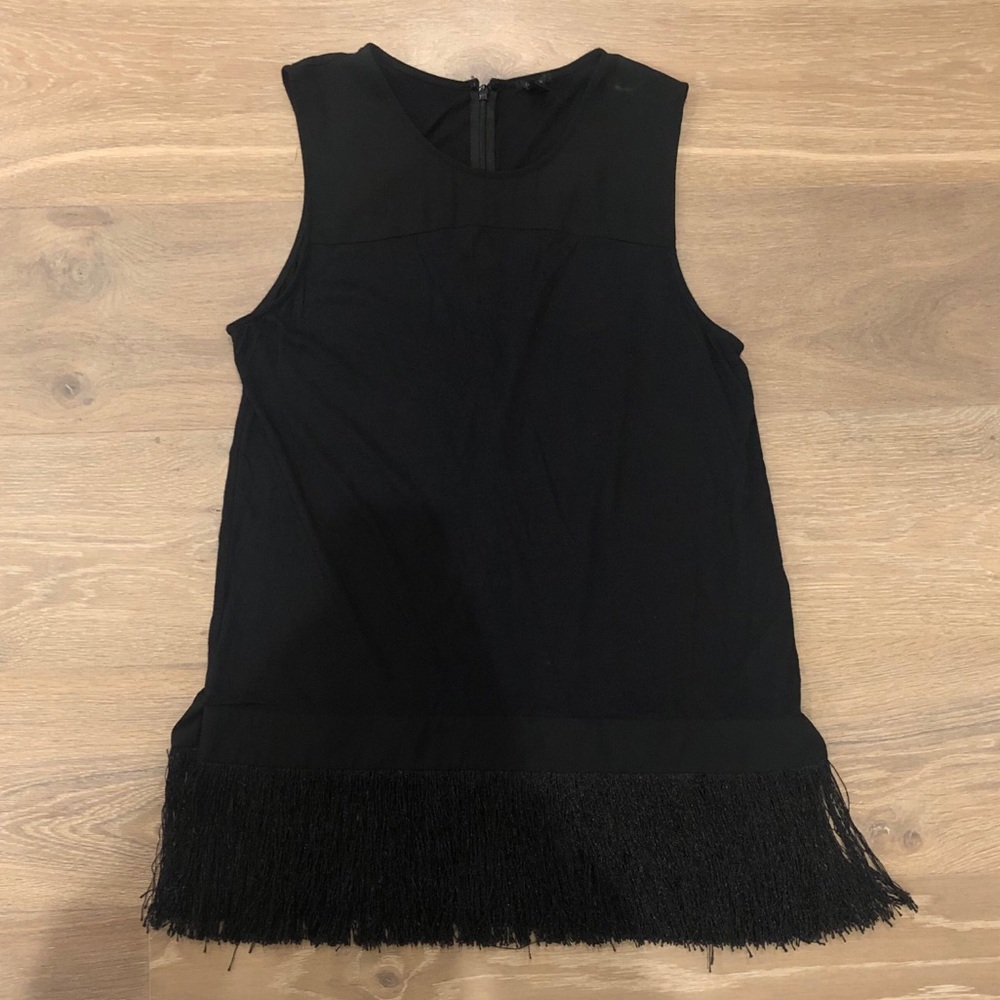 J. Crew black sleeveless top with fringe bottom
